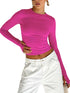 Women’s Long Sleeve Crew Neck Crop Top with Thumb Holes Slim Fit Solid Knit T-Shirt for Summer Streetwear and Casual Outfits